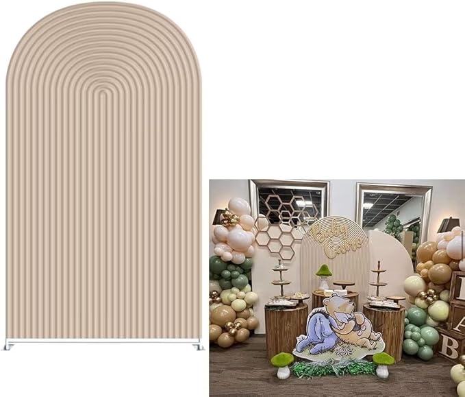 KONPON Beige Ripples Arched Frame Fabric Cover for Birthday Partied Double-Sided Stretchy Chiara Backdrops Arched Wall Stands Covers Arch Backdrop Cover 3x6ft