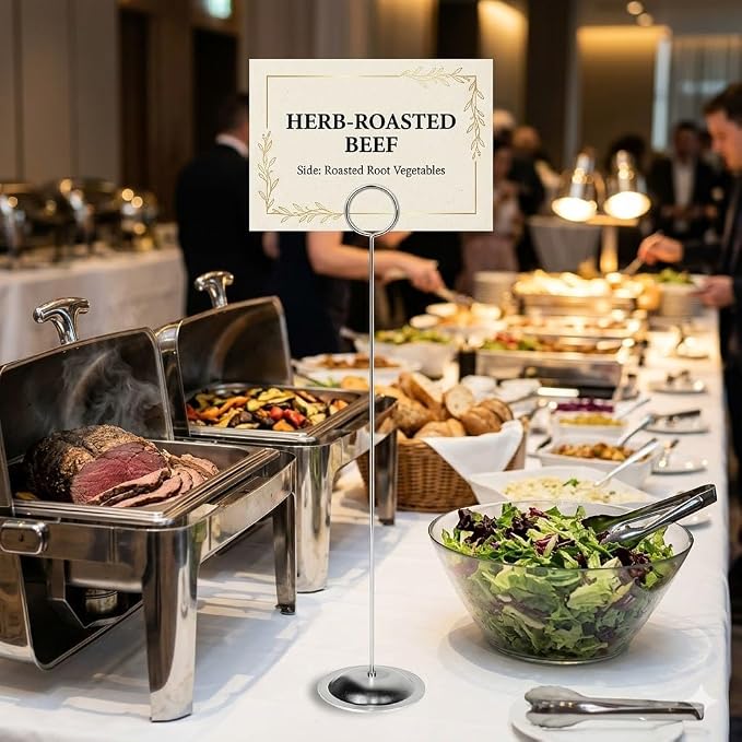 HOHIYA 12 Pack Silver Table Number Holders 12" Wedding Place Card Stands | Modern silver stands display table numbers, menus, photos and event cards for receptions, hotels and business events.