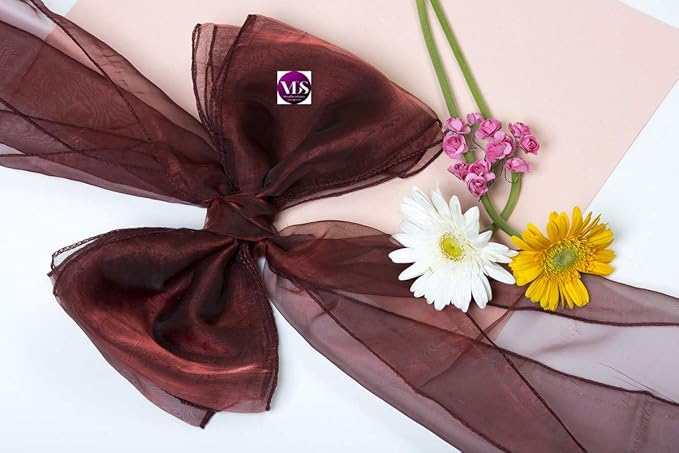 VDS Pack of 50 Organza Chair Sashes for Weddings & Events Décor | Sheer Shiny Dining Chair Bows for Banquet, Party, Reception | Reusable Decorative Sash for Folding & Chiavari Chairs - Burgundy