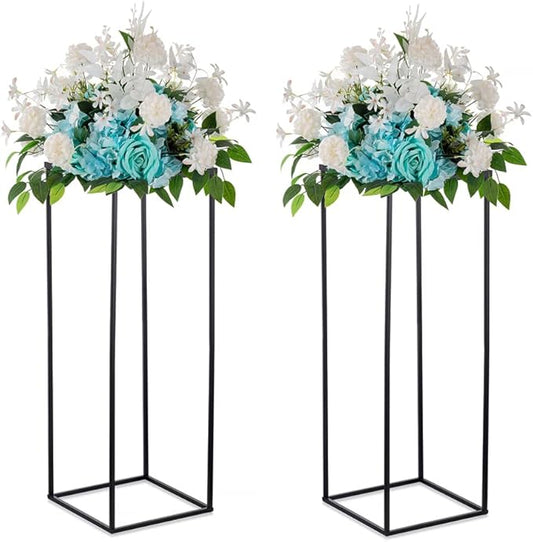 Black Tall Plant Stand: 31.5in, With Metal Panel, Packs of 2 | Columnar Cube Shape, Easy to Assembly, Flowers Cakes Drinks Display Table Centerpieces for Wedding Party Event