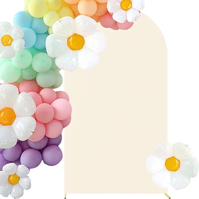 HAINARverS Wedding Arch Cover 7.2FT Spandex Fitted Stretchy Arch Stand Covers,2 Sided Round Top Chiara Backdrop Cover for Birthday Party Ceremony Banquet Baby Shower Arch Decoration(Beige)