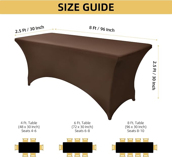 2-Pack 8ft Spandex Table Covers for Rectangle Folding Tables - Washable Elastic Tablecloth - Ultimate Fitted Table Protector for Birthday Parties, Trade Shows, Banquet