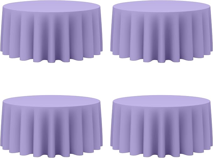 BRILLMAX 4 Pack Lavender Round Tablecloths 132 Inch for 72” Tables - 150 GSM Polyester Fabric, Floor Length Drop, Water, Stain & Wrinkle Resistant Cloth Cover for Wedding Reception Banquet Dining