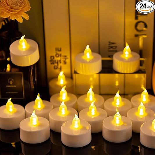 Nancia LED Tea Lights Candles- 24PACK Flameless Candles Realistic and Bright Flickering Long Lasting 200Hours for Holiday Celebration,Home Decoration Warm Yellow