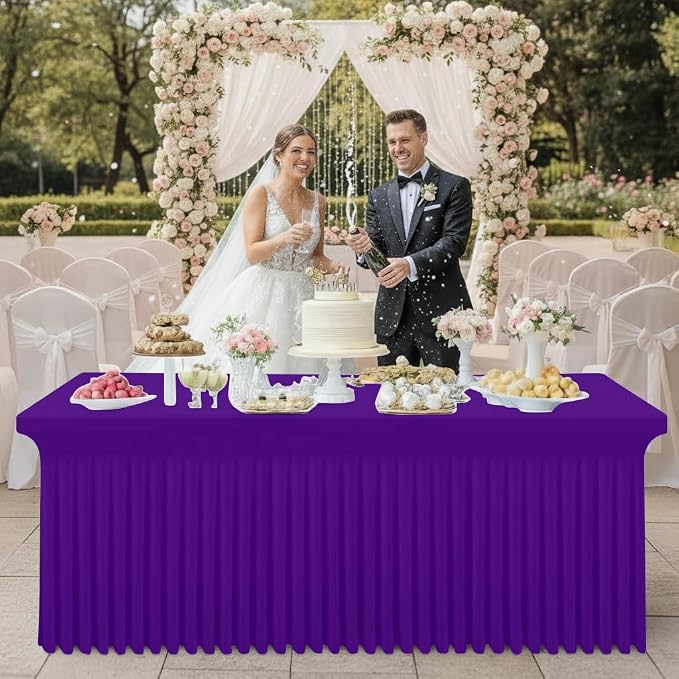 Smiry Spandex Tablecloth 2 Pack, Elastic Fitted Stretch Tablecloth for 6FT Rectangle Tables, Waterproof Washable Table Cover Skirt for Wedding, Banquet & Parties (Purple, 72Lx30Wx30H Inch)