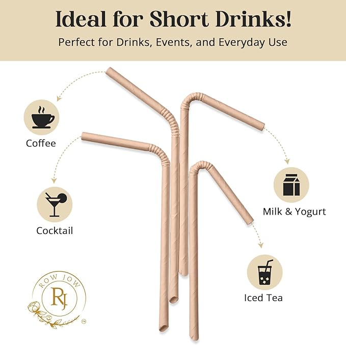 24 Hours Flex Paper Straws - (100pcs Paper Straws) 100% Biodegradable Ecofriendly Extra Durable, Last up to 24 hours in beverages, Recyclable. (Brown)