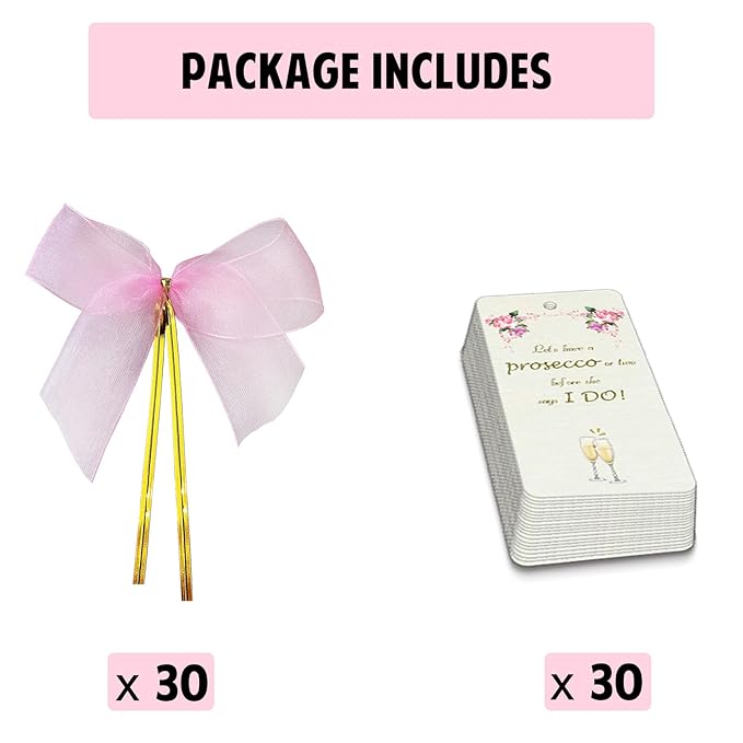 Prosecco Hen Party Tags, Hen Do Favor Tags, Hen Do Prosecco Bottle Labels, Bachelorette Spa Party Drink Goodie Bags Supplies with Pink Bows (Set of 30)
