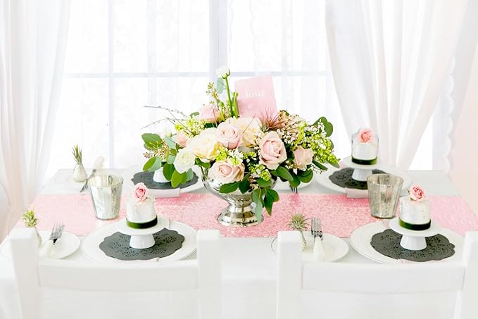 ShinyBeauty 12x108 Inch Sequin Table Runners 10 Pack - Baby Pink Glitter Party Decor for Baby Shower, Weddings, Birthday & Holidays - Sparkling Luxury Backdrop, Gender Reveal Decorations