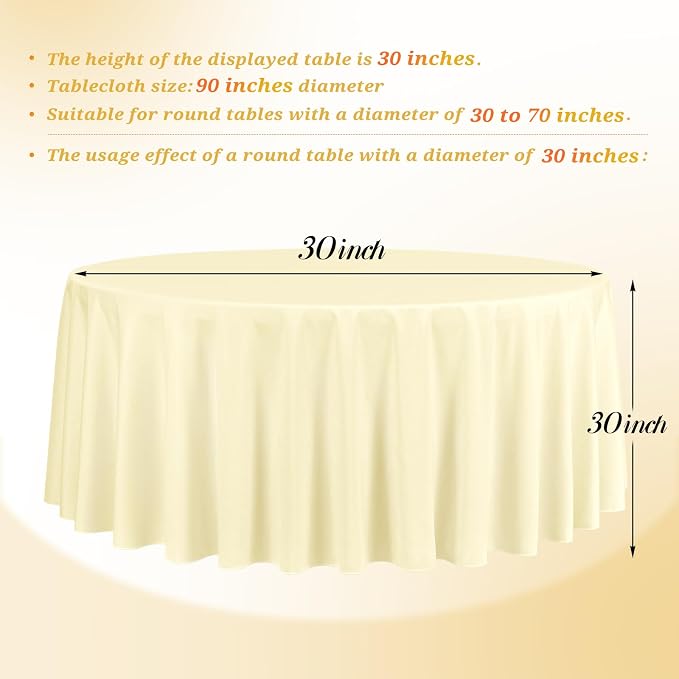 Teruntrue 12 Packs Beige Round Tablecloths 90 inch Round Table Cloth, Washable Polyester Fabric for Wedding Parties Banquet Holiday Dinner Table Decorative, Beige