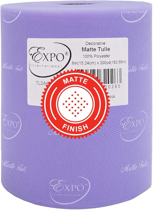 Expo International Decorative Matte Tulle, Roll/Spool of 6” X 200 Yards, Lightweight Polyester Tulle Fabric for Tutus, Costumes, and Party Decorations, Washable, Easy-to-Use, Lavender