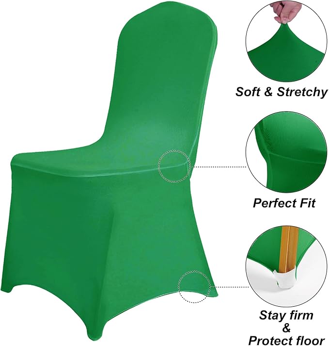 SUPERO Chair Cover, 12PCS Spandex Waterproof Chair Covers, Universal Fit Protector Stretch Chair Cover for Party, Banquet, Wedding Event, Hotel(Emerald)