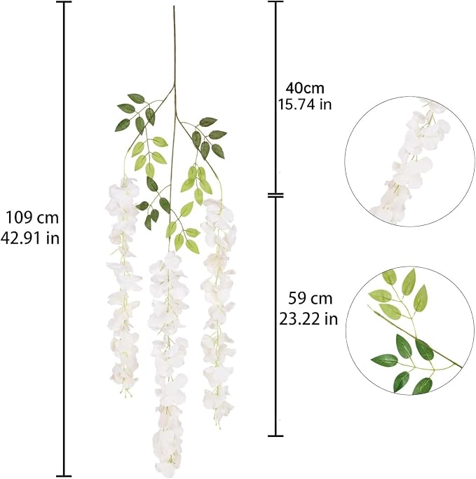 12Pack Wisteria Hanging Artificial Flowers 3.6ft Wisteria Silk Flowers Garland Fake Bushy Vine Faux Ratta String for Wedding Arch Party Garden Greenery Home Wall Backdrop Decor (Milk White)