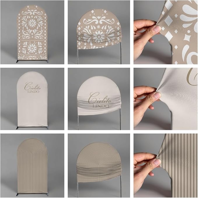 Set of 3 Arch Backdrop Cover Cielito Lindo Baby Shower Spandex Arch Fabric Cover for Mexican Bridal Wedding Birthday Party Decoration (6FT 6.6FT 7.2FT,Beige)