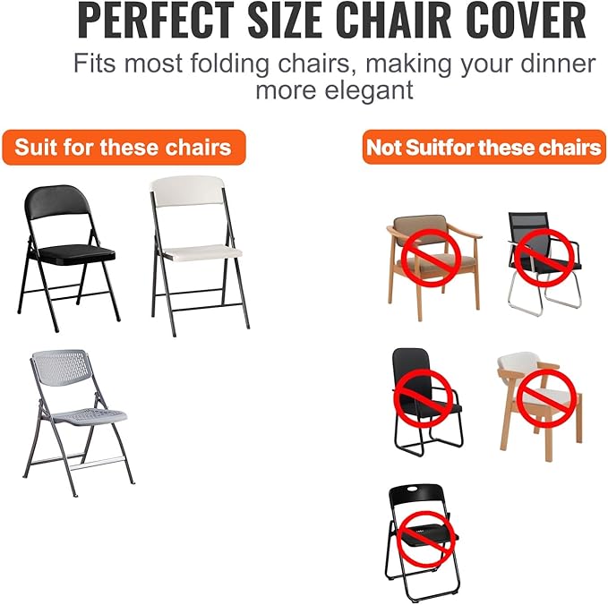 VEVOR Stretch Spandex Folding Chair Covers, Universal Fitted Chair Cover, Removable Washable Protective Slipcovers, for Wedding, Holiday, Banquet, Party, Celebration, Dining (100PCS White)
