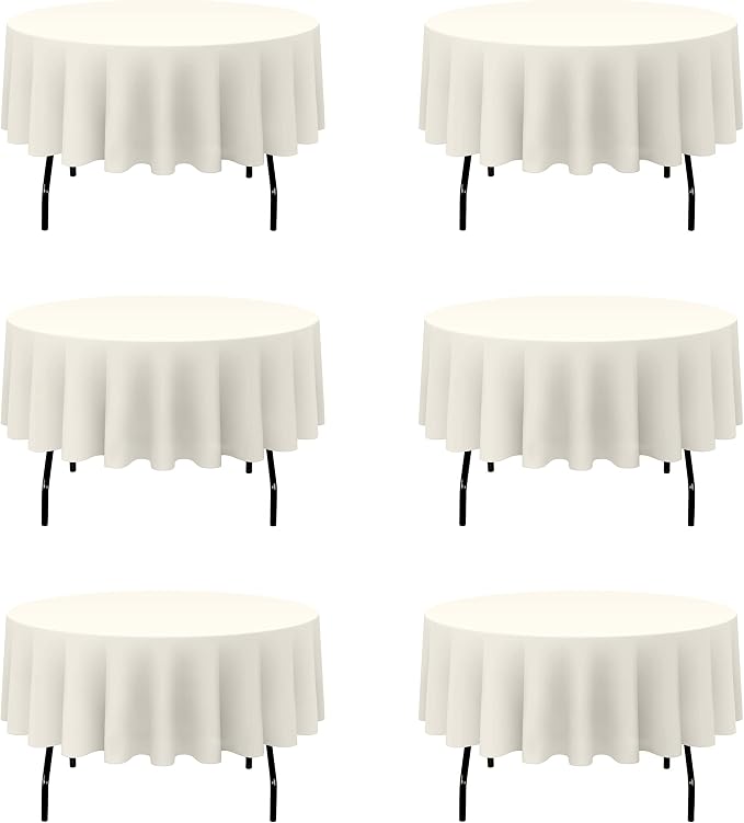 BRILLMAX 6 Pack Ivory Round Tablecloths 90 Inch for 60” Tables - 150 GSM Polyester Fabric, 15" Standard Drop, Water, Stain & Wrinkle Resistant Cloth Cover for Wedding Reception Banquet Dining