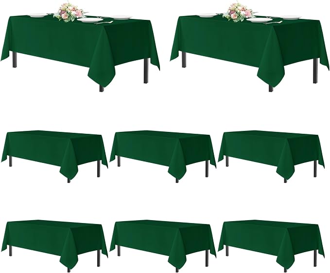 sancua Tablecloths for 6 Foot Rectangle Tables, 8 Pack - Washable Polyester Fabric Table Cloth for Chirstmas Party, Birthday, Banquet Reception, 54x108 Inch Hunter Green