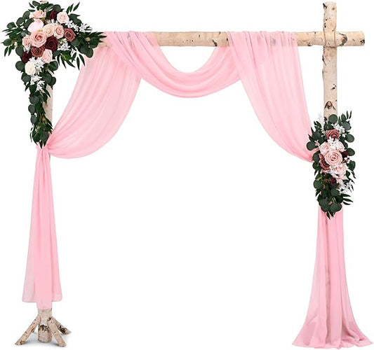 Wedding Arch Draping Fabric,1 Panel 28" x18ft Pink Wedding Arch Drapes for Ceremony Sheer Chiffon Fabric Drapes Arbor Drapery Decorations for Reception Party