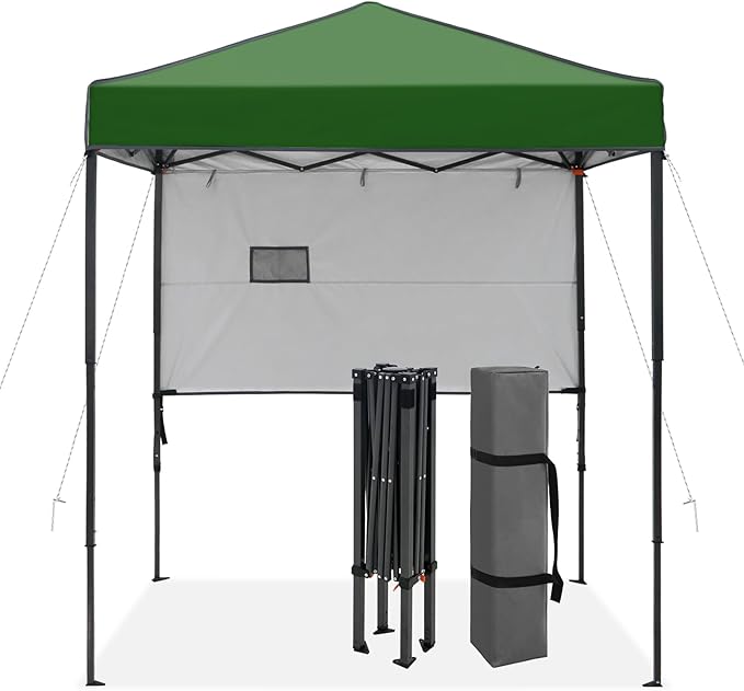 6x4 Pop Up Canopy Tent with Half Wall Panel, Instant Portable Beach Canopy, Outdoor Tent with Carry Bag for Camping, Sports, Tailgating, Events, Green