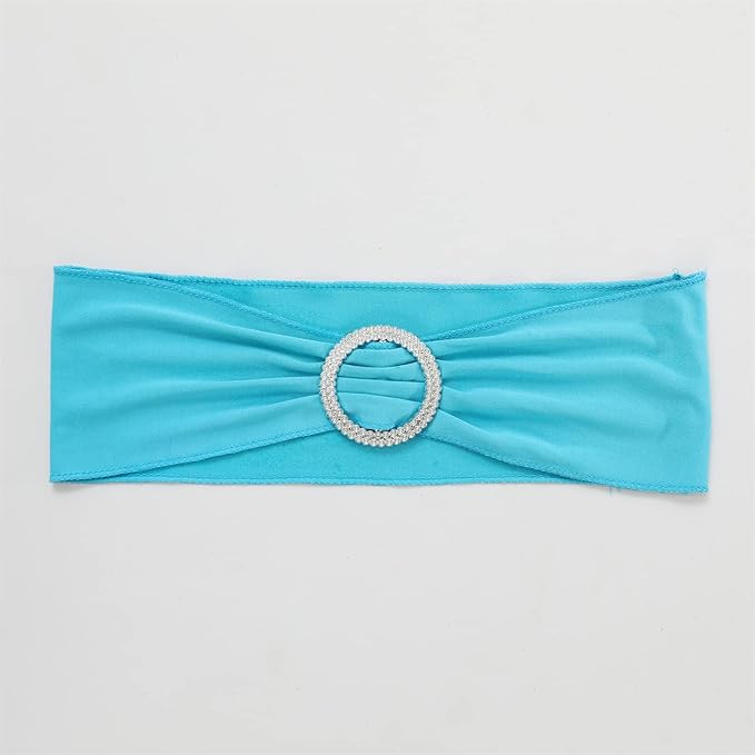 Dimatic Spandex Chair Sashes Bands 100PCS Stretch Chair Cover Ties Bows with Buckle Slider Wedding Party Reception Banquet Decoration (Lake Blue)