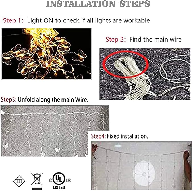 Butterfly Curtain Fairy Lights USB Plug in,8 Modes 120 LED 20FT Firefly Twinkle Timer String Lights with Remote, Waterproof for Bedroom Patio Christmas Wedding Party (Blue)