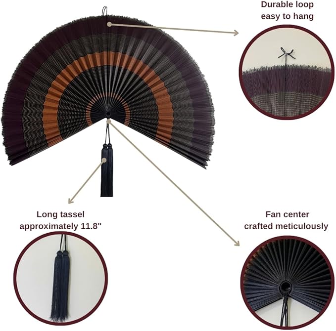 ChumDecor Fan Wall Decor,Japanese Wall Fan Decor,Large Bamboo Fan Wall Art for Boho Hanging Headboard,Decorative Folding Fan for Over Bed Decorations,Large Wall Dcor (Ebony, 60inch)