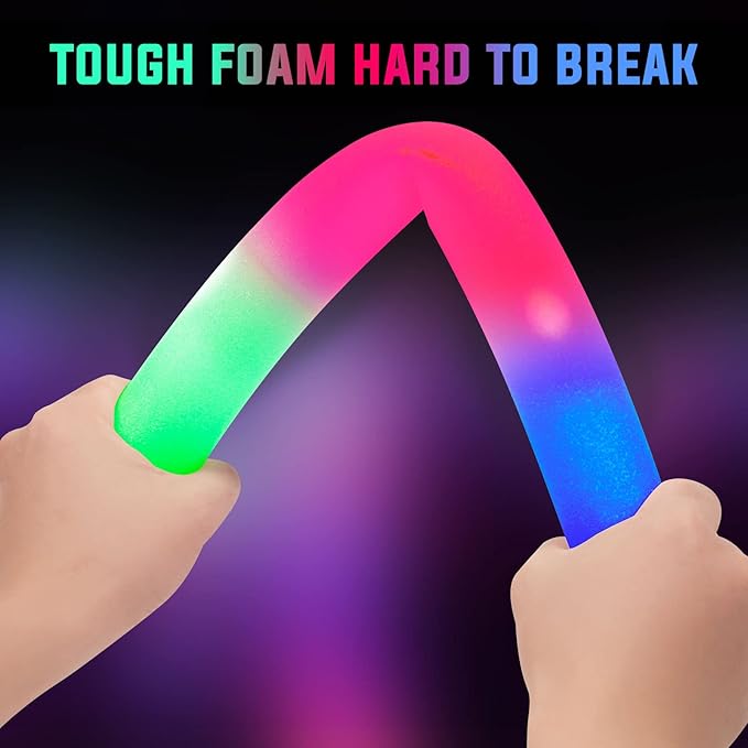 SHQDD 100 Pack LED Glow Sticks for Wedding, Bulk Foam Glow Sticks with 3 Modes Colorful Flashing, Glow Stick Bulk Party Pack for Wedding, Raves, Concert,Camping, Sporting Events, Pool Party