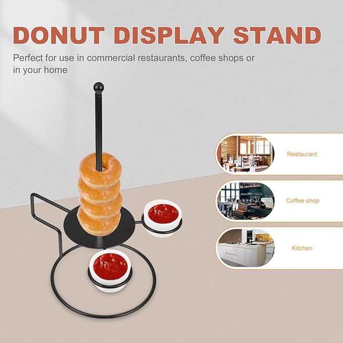 Luxshiny Stainless Steel Donut Stand with Sauce Bowl Metal Display Rack for Party Dessert Table Onion Ring Holder Kids Holiday Festival Snack Organizer 13.77X8.26X7.08 Inches