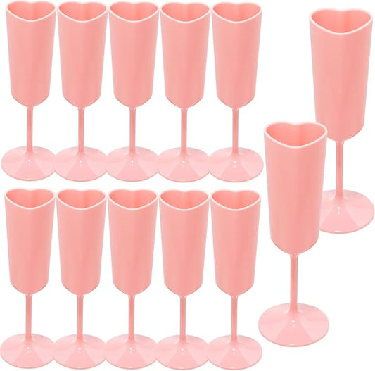 Valentines Day Heart Shaped Wine Glass 6 OZ Elegant Plastic Reusable Wedding Champagne Flutes Galentines Party Acrylic Wine Colored Cups Mimosa Cocktail Toasting Goblets for Birthday Bridal Fancy