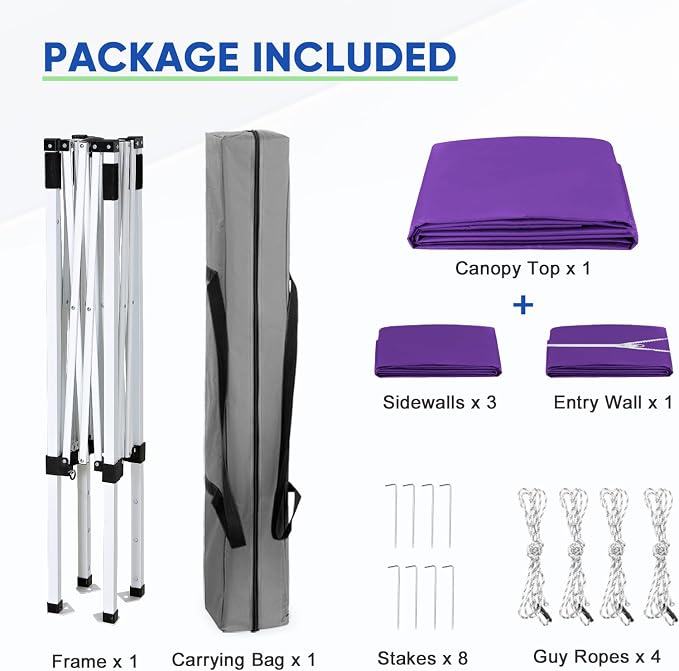 COOS BAY 5x5 Pop Up Canopy Tent with Side Walls, Easy Setup Portable Sun Shelter with Carry Bag, Outdoor Shade for Beach, Camping, Sports & Backyard, Purple