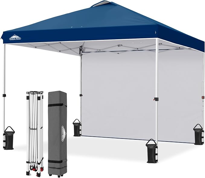 EAGLE PEAK Commercial Canopy 10x10 Pop Up Canopy Tent with 1 Sidewall, Easy Setup Heavy Duty Instant Event Shelter for Vendors & Markets, Outdoor Sun Shade, Dark Blue