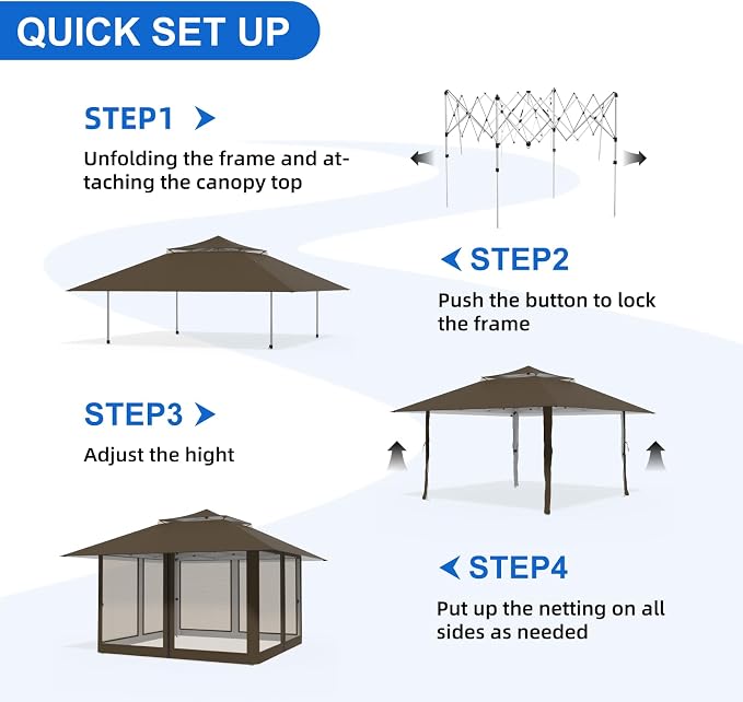 Pop Up Canopy Tent 13x13 FT with 4 Sidewall, Outdoor Easy Setup Gazebo with Wheeled Carry Bag, Heavy Duty Shelter with UV-Resistant Top, Portable Instant Shade for Garden Camping, Brown
