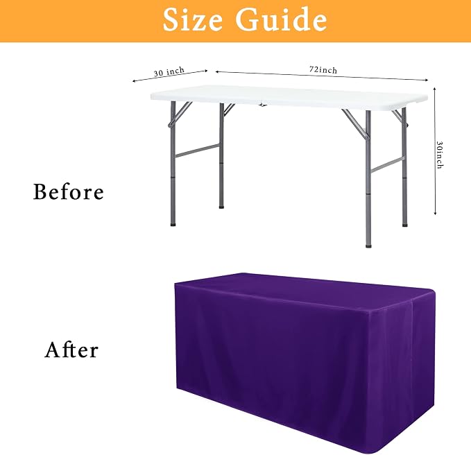 Obstal 2 Pack Table Clothes for 6 Foot Rectangle Tables - Water Resistant Washable Fabric Polyester Rectangle Table Cover Protector for Wedding, Banquet and Trade Shows, 72L x 30W x 30H Inches, Purple