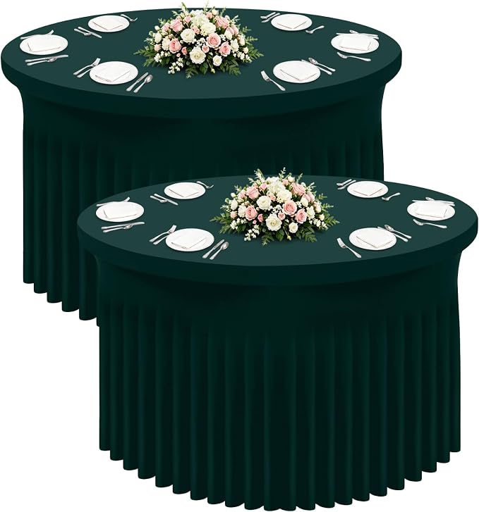 Smiry Round Spandex Tablecloth 2 Pack, Elastic Fitted Washable Tablecloths for 72 Round Tables, Waterpoof Stretch Table Cover Skirt for Outdoor, Wedding, Banquet & Parties, Hunter Green