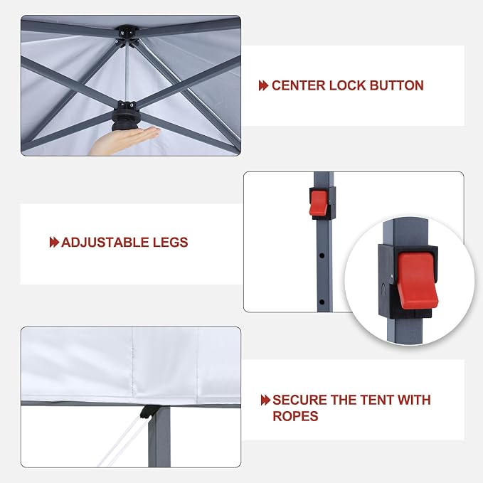 ABCCANOPY 10x10 Pop Up Canopy Tent, Easy Setup Instant Shelter with Wheeled Bag, Heavy Duty Outdoor Canopy for Beach, Market, Backyard, UV Protection, Outdoor Weather Protection (Snow White, 10x10)
