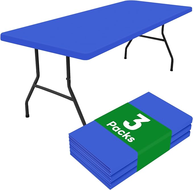 Smiry 3 Pack Rectangle Table Cloth, Elastic Fitted Flannel Backed Vinyl Tablecloths for 6ft Folding Tables, Waterproof Wipeable Table Covers for Indoor, Outdoor, Camping and Picnic (Blue, 30"x72")