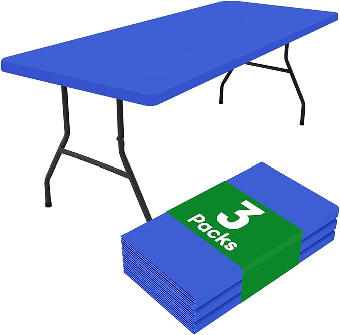 Smiry 3 Pack Rectangle Table Cloth, Elastic Fitted Flannel Backed Vinyl Tablecloths for 8ft Folding Tables, Waterproof Wipeable Table Covers for Indoor, Outdoor, Camping and Picnic (Blue, 30"x96")