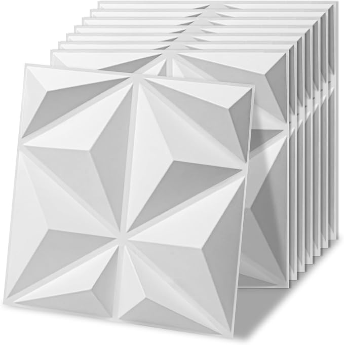 Art3d 20 Pack Decorative 3D Wall Panels, 19 Sq.Feet PVC Interior Wall Décor, 11.8"x11.8", White