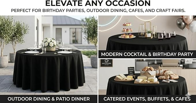 6 Pack 90 Inch Round Black Polyester Tablecloth Bulk Washable Wrinkle Resistant Table Covers for Wedding Dining Table Buffet Parties Banquet Event Decoration