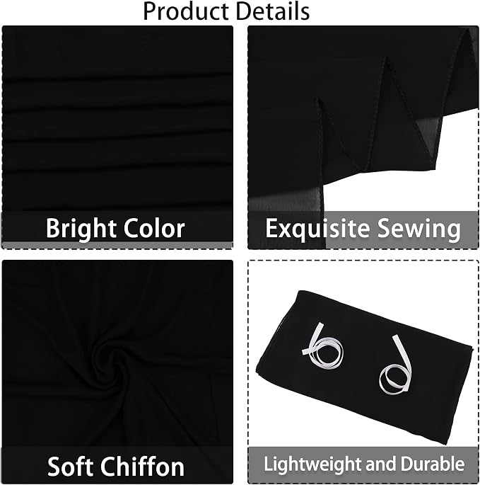 Fivenl 12 Packs Black Halloween Table Runner 10Ft Chiffon Table Runner 27x120 Inches Boho Rustic Sheer Table Runner for Halloween Birthday Party Wedding Bridal Baby Shower Table Decoration