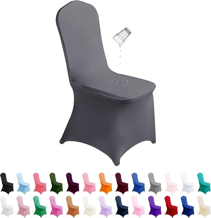 SuperO Waterproof Spandex Chair Cover 25PCS, Stretch Dining Chair Covers, Polyester Outdoor Chair Covers, Protector Stretch Chair Cover for Party Universal, Banquet, Wedding Event, Hotel(Grey)