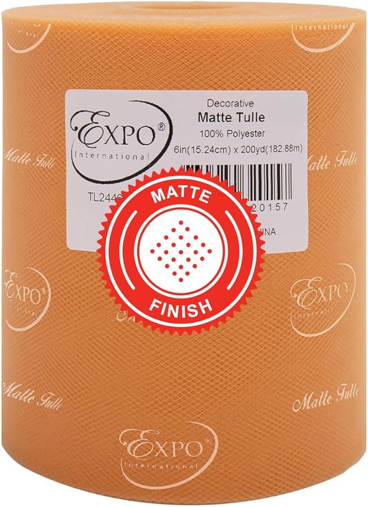 Expo International Decorative Matte Tulle, Roll/Spool of 6” X 200 Yards, Lightweight Polyester Tulle Fabric for Tutus, Costumes, and Party Decorations, Washable, Easy-to-Use, Gold
