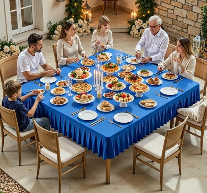 Shillance 54x54 Inch Royal Blue Spandex Square Tablecloth, Wrinkle Free Royal Blue Fitted Table Cloth for Square Tables,Washable Pleated Table Cover for Wedding Birthday Cocktail Party Buffet Dinner