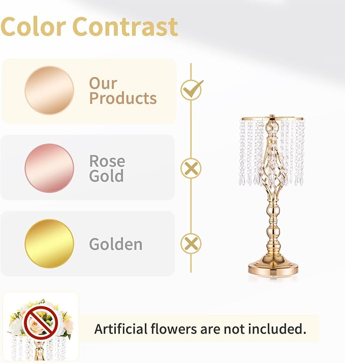 10 Pcs 19.3 inches Tall Crystal Flower Stand Wedding Road Lead Tall Flower Holders Centerpiece Crystal Flower Chandelier Metal Flower Vase for Reception Tables Wedding Supplies