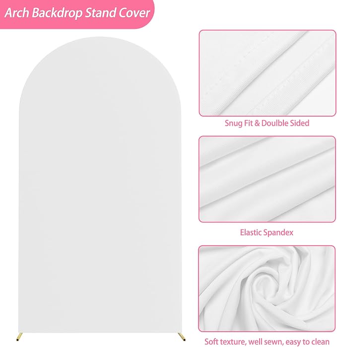 Arch Backdrop Stand and Cover Set, 7.2ft, Metal Arch Stand with White Cover, Arched Background Frame for Wedding, Birthday Party, Baby Shower, Photography Decoration