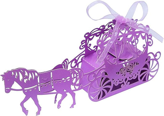 50pcs European Style Trolley Laser Cut Carriage Wedding Favour Candy Boxes (Purple)