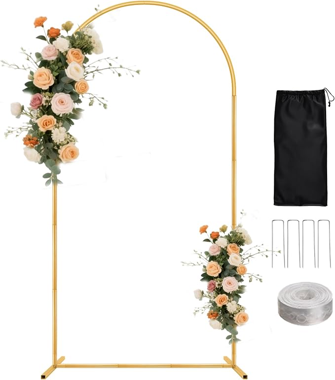 WellSign 7.2FT Arch Backdrop Stand for Parties, Metal Balloon Arch kit Stand, Gold Wedding Arch Stand Frame for Gender Reveal Ceremony Birthday Anniversary Bridal Graduation Party Event Decoration