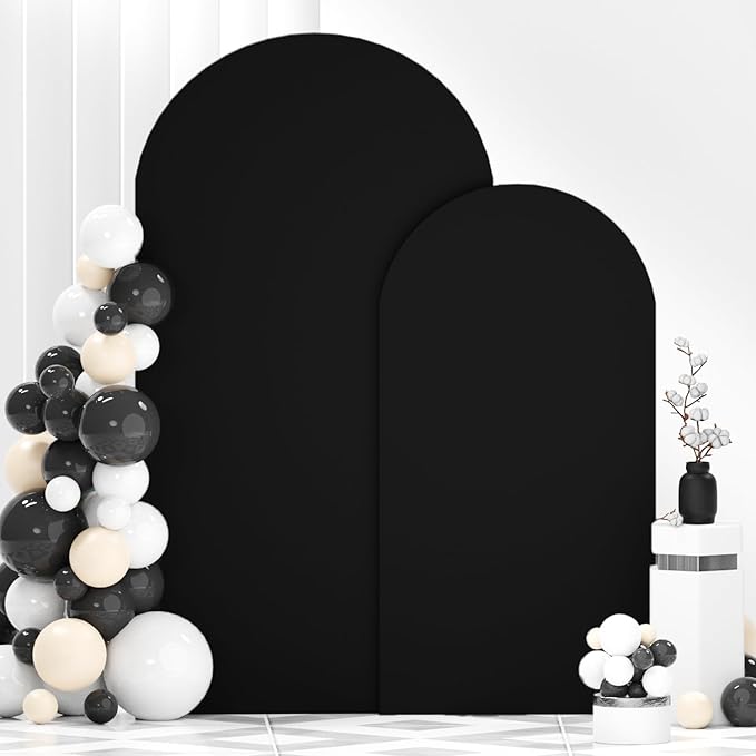 FANPROMS Wedding Arch Cover Black Arch Cover 6FT 7.2FT Spandex Arch Backdrop Cover Set of 2 Chiara Arch Backdrop Stand Cover Fitted Arch Frame Cover Garland Arch Stand Cover for Anniversary Party