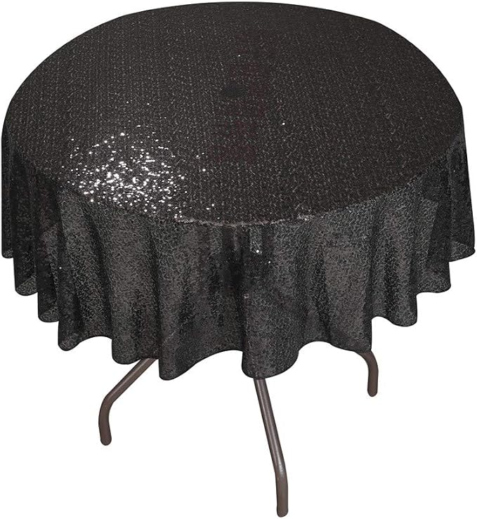 Juya Delight 50-Inch Round Black Sequin Tablecloth for Wedding Birthday Party Festival Ceremony Dessert Table