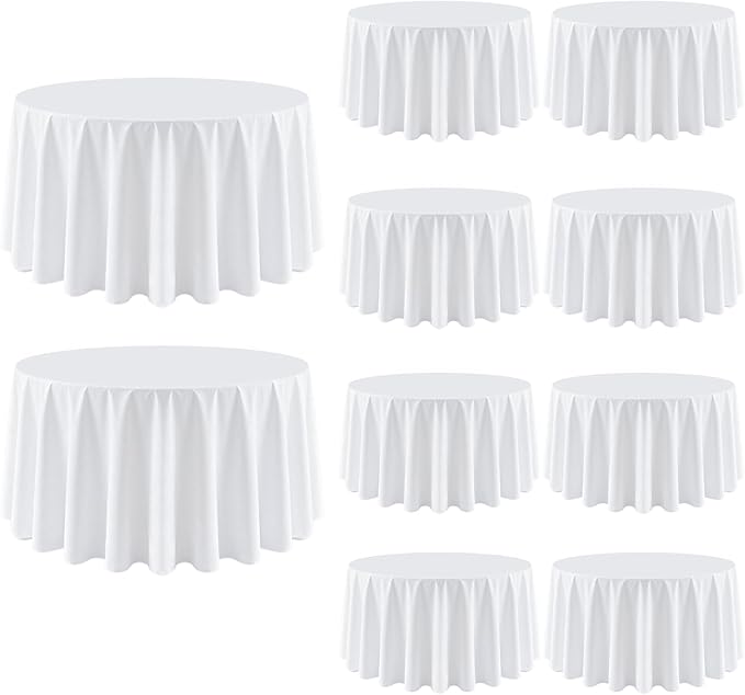 10 Pack White Round Tablecloth 108 Inch Round Table Cloth Wrinkle Resistant White Table Cloth Washable and Reusable Polyester Fabric Table Covers for Banquet Wedding Party Dining Buffet
