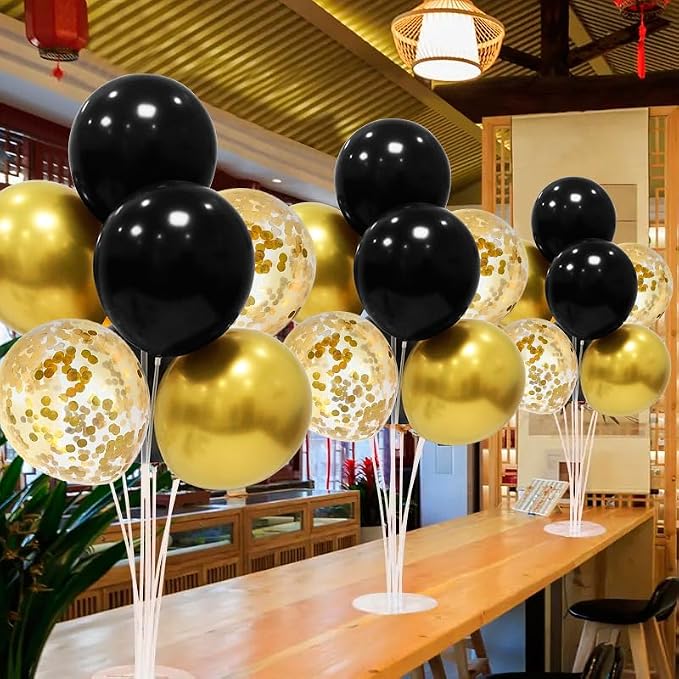 ZJDHPTY 5Set Black and Gold Balloon Stand Centerpiece Table Decorations | Milestone 60th 70th 40th 50th Birthday Decorations,Graduation Retirement Wedding Anniversary New Years Eve Party Supplies